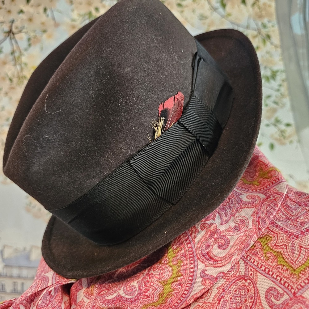 Vintage 1950s Dobbs Fedora Brown‎ Feathers Cushion Air Dapper Retro Pinup